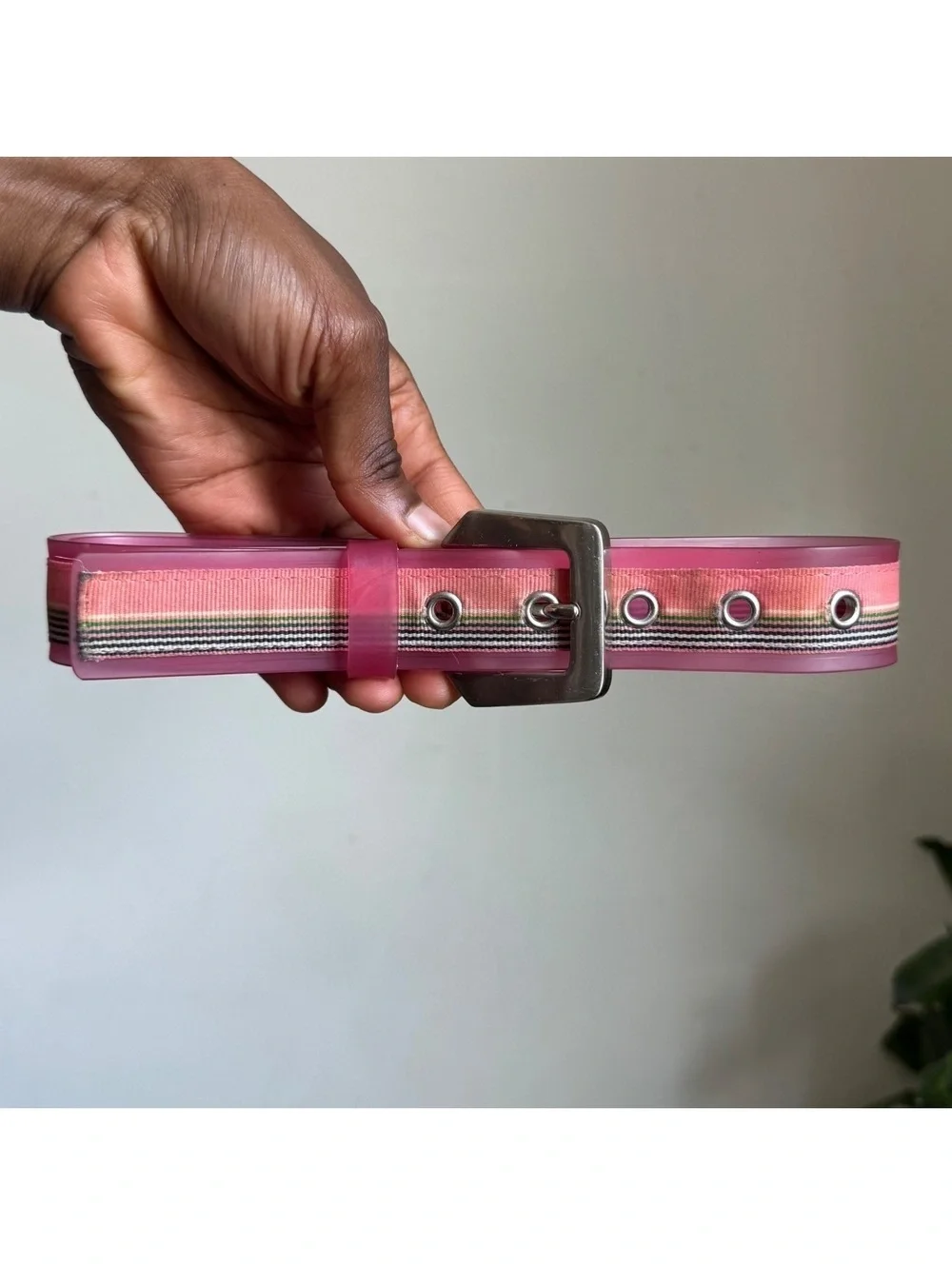 Y2K Pink Jelly grommet Belt with Silver Buckle fits S-M